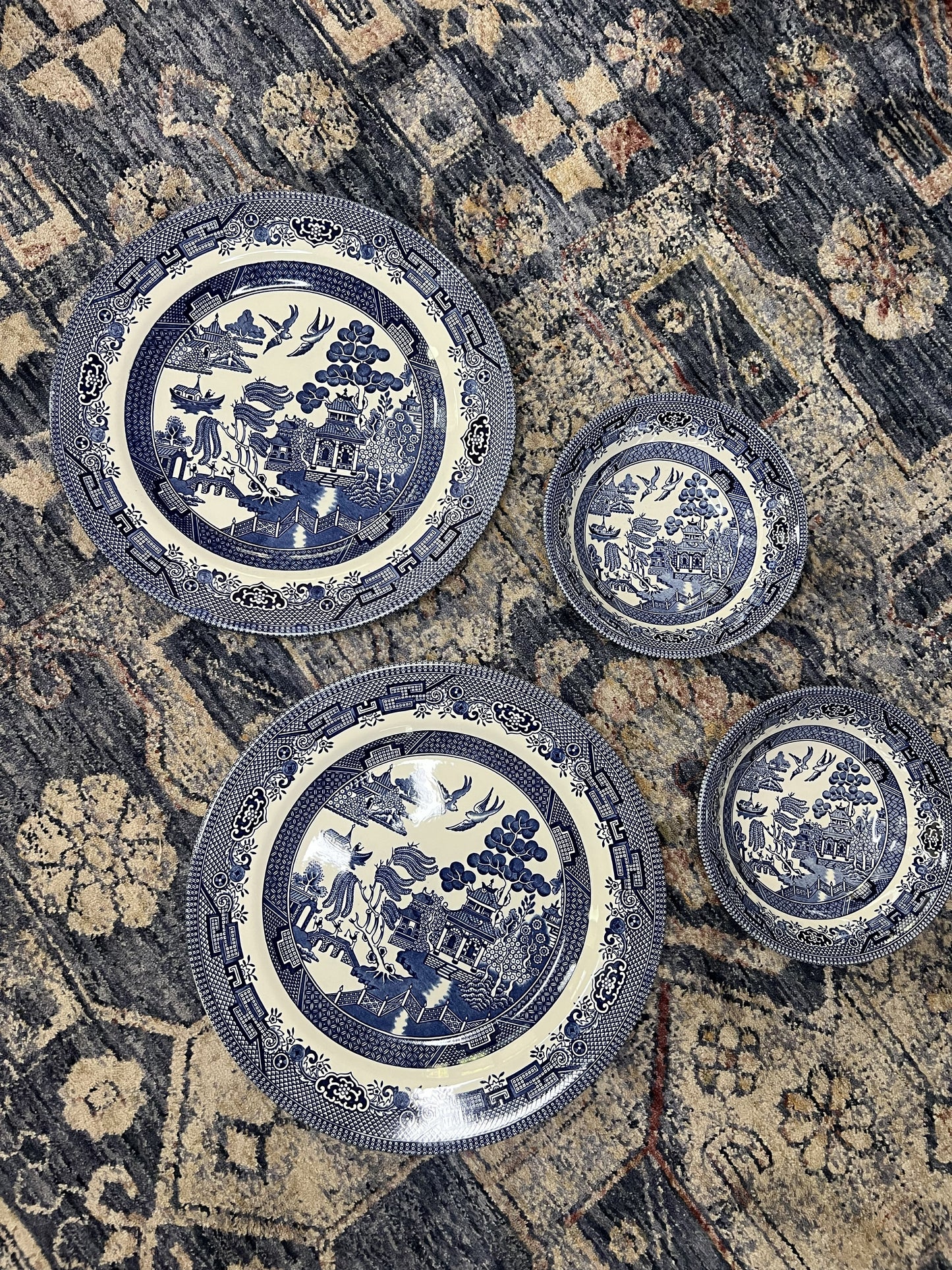 RESERVED - Set of 4 Churchill Blue Willow dishes