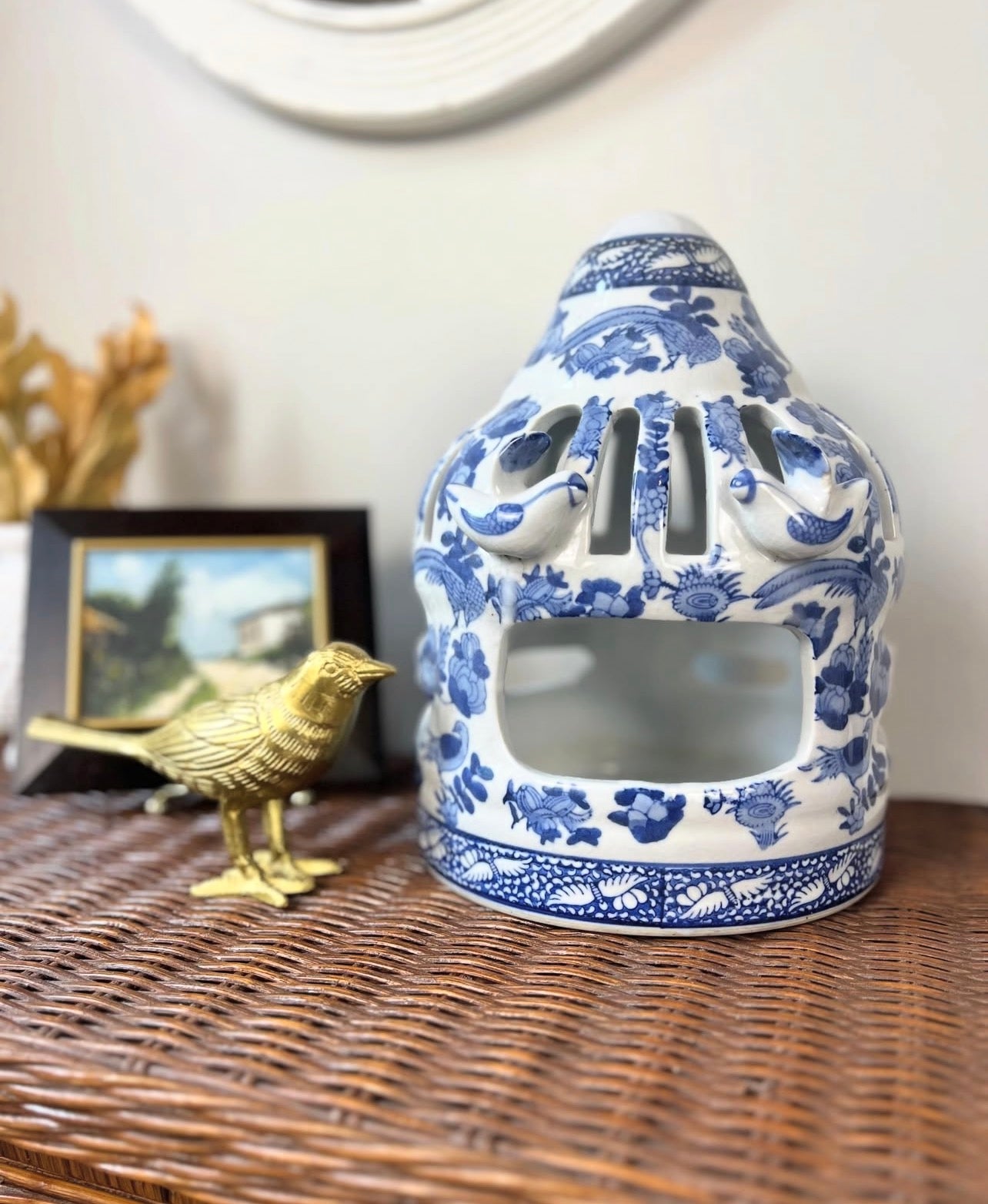 RESERVED - Chinese Blue and White Porcelain Bird Cage