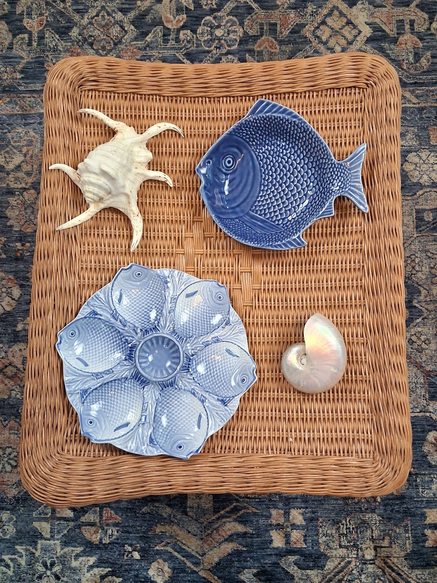 RESERVED - Set of 2 Bordello Pinheiro Oyster Plate and Fish-shaped Salad Plate