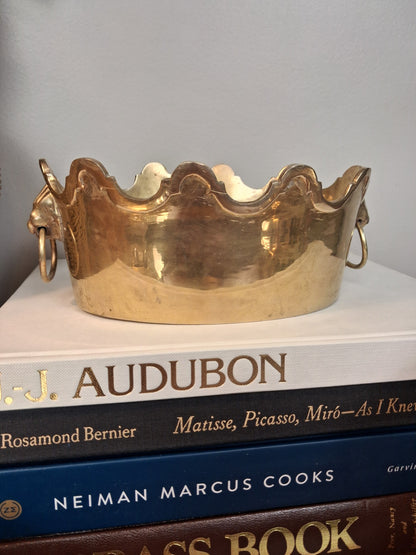 Brass jardiniere with crown-form scalloped rim