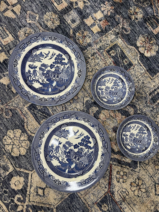 RESERVED - Set of 4 Churchill Blue Willow dishes