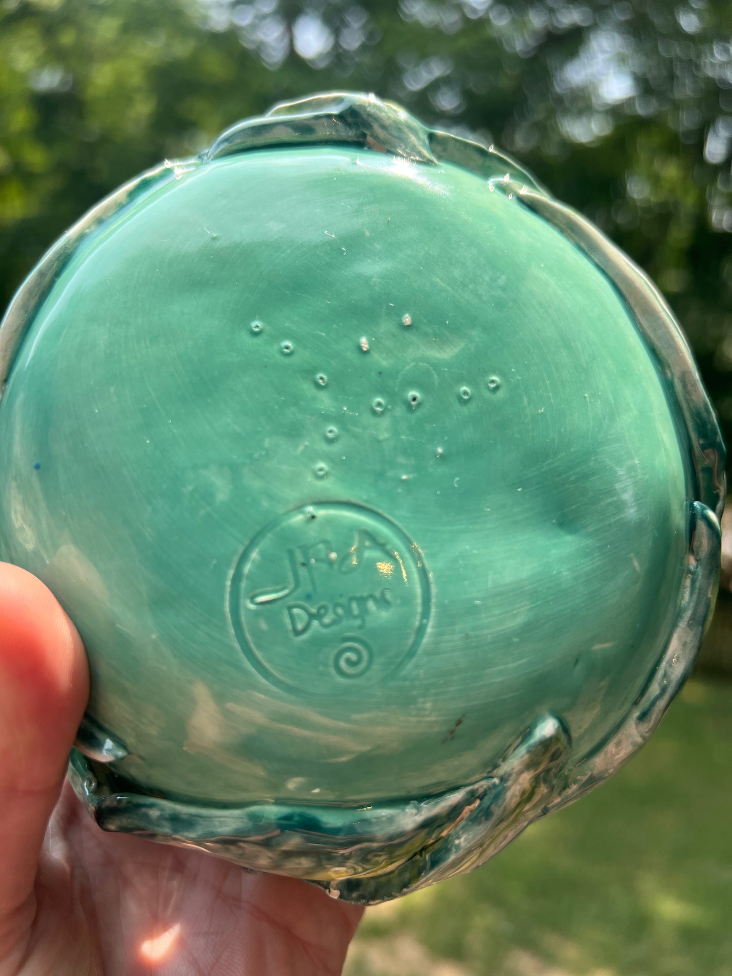 RESERVED - Emerald green ceramic Majolica-style candle holder