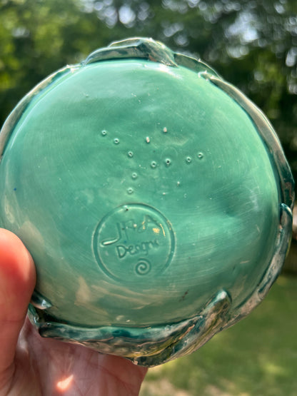 RESERVED - Emerald green ceramic Majolica-style candle holder